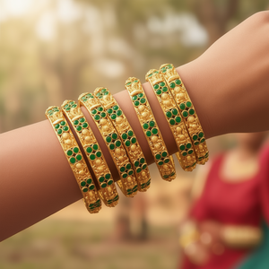Jade Gold Plated Temple Matte Bridal Bangles Engagement Charm Bracelets 2x4 - Product Image 3