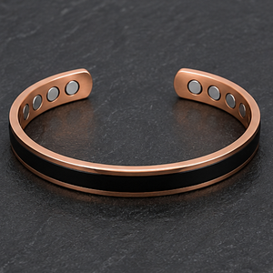 Brazalete Kada de Cobre Sólido Magnético con Incrustaciones Negras de Calibre Grueso, Joyería Metálica de Moda con Diseño Exquisito en Relieve - Product Image 6
