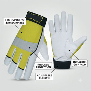 Best Performance Durable Heavy-Duty Goat Grain Leather Safety <b>Gloves</b> Adjustable Wristband Soft Comfortable Fire Proof - Product Image 2