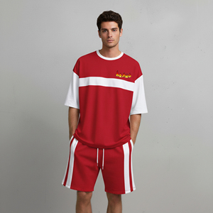 Artículo más vendido Ropa casual de verano de 2 tonos con logo impreso DTG personalizado 100% algodón Hip Hop Ecológico conjunto de 2 piezas para hombre - Product Image 3