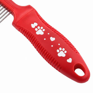Red Pet Grooming Comb with Stainless Steel Teeth and Paw Print Handle for <b>Dog</b> Cat Hair Care - Product Image 3
