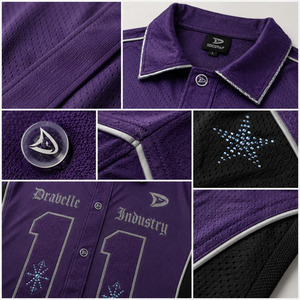 Camiseta de béisbol Y2K de malla morada, estilo oversize, con botones, para hombre, venta al por mayor, OEM - Product Image 6