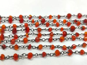 Brass Natural Carnelian Rondelle Faceted Beaded 3-4mm Size <b>Rosary</b> Chain Wholesale Prices Handmade Gemstone Per Foot - Product Image 4