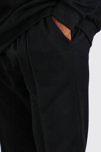 Men's Black Hooded Tracksuit Full Length Sweatshirt Jogger Set Striped Red Side Panels Breathable Polyester Autumn Wear - Product Image 5