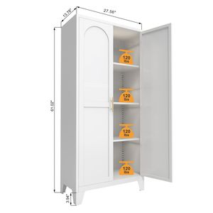 61 2 Shapely White <b>Metal</b> Storage Cabinet with Adjustable <b>Shelves</b> and Doors for Bedroom and Living Room - Product Image 2