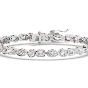 Real Moissanite Tennis Bracelet Silver Plated Marquise Cut Sparkling Wrist Chain Party Wedding Jewelry <b>Gift</b> Women GRA Certified - Product Image 1
