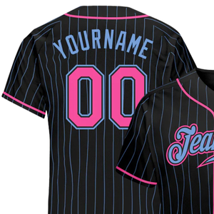<b>Men</b> Black Light Blue Pinstripe Pink Light Blue Baseball Jersey Button Front Team <b>Shirt</b> Performance Athletic Practice Game Wear - Product Image 3