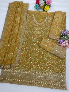 Traje Salwar Tradicional Verde Bordado con Dupatta, Corte Holgado, Largo hasta el Suelo, Ropa India y Pakistaní para Mujer - Product Image 4