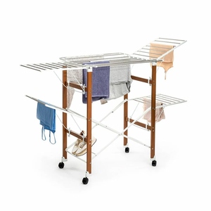 Latest design drying <b>stand</b> Large capacity wooden clothes drying rack with wheels mobile laundry customization available - Product Image 5