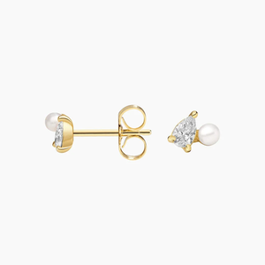 Classic Yellow Gold Pear Cut Diamond <b>Stud</b> <b>Earrings</b> With Pearl Women's Everyday Wear Jewelry - Product Image 6