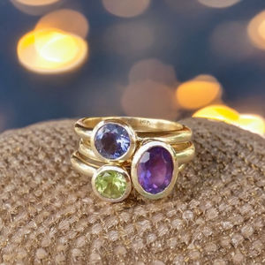 แหวนเงินแท้ 925 ชุบทอง 18k ประดับพลอยธรรมชาติ สำหรับผู้หญิงและผู้ชาย - แหวนหมั้นแบบเวอร์เมล์ - Product Image 1