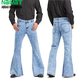 Mens High Waisted Flare Denim Jeans Light Acid Wash <b>Bell</b> Bottom Streetwear Pants Vintage Wide Leg Retro Trousers - Product Image 1