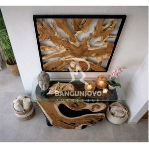 Table console en bois de Suar avec décoration murale en racine de teck, design moderne, durable - Product Image 4