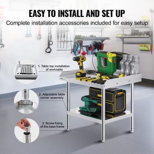 Tavolo da lavoro in acciaio inossidabile 24X28X26 pollici Backsplash commerciale per cucina resistente da lavoro regolabile in altezza - Product Image 6