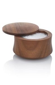 Totally Wooden Salt Cellar with Swivel Lid Acacia Wood Salt Cellar Bowl <b>Box</b> with Built-in Spoon to Avoid Dust - Product Image 2