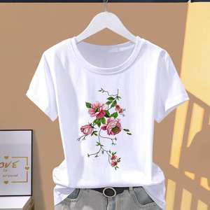 Nouveau T-shirt décontracté à manches courtes pour femme, imprimé papillon, tendance 2026, en coton - Product Image 2