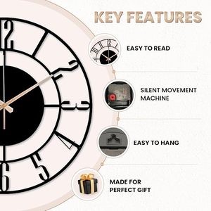 Modern Metal Wall <b>Clock</b> Decorative Round Wall <b>Clock</b> with Gold Hands for Living Room Bedroom Office Decor - Product Image 5