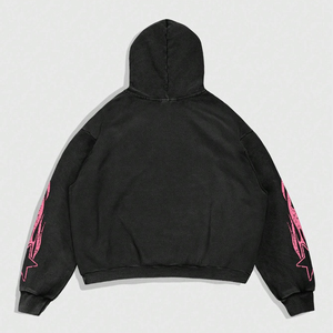 เสื้อฮู้ดดี้สตรีทแวร์แบบสั่งทำพิเศษ พิมพ์ลาย DTF ล้างสีแบบแอซิดวอช ทรงโอเวอร์ไซส์ ผ้าคอตตอนฟลีซ เสื้อผ้าแฟชั่น - Product Image 2