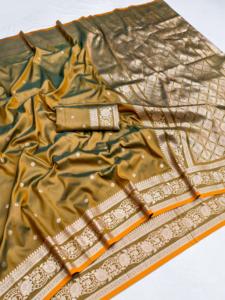 Sari Tradicional Indio de Seda Banarasi con Trabajo de Tejido Zari para Bodas y Eventos Festivos, Atuendo para Mujer - Product Image 2