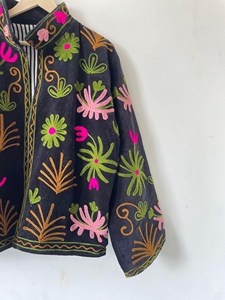 Premium <b>Black</b> <b>Velvet</b> Floral Embroidery Suzani Jacket Boho Chic Vintage Jacket Handmade Full Sleeve Spring Outerwear - Product Image 3