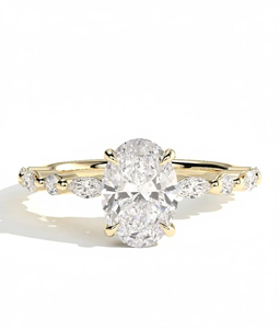 แหวนหมั้นเพชรทรงรี ทองคำ 14K ได้รับการรับรองจาก GIA เพชรธรรมชาติ สไตล์คลาสสิกสำหรับผู้หญิง - Product Image 1