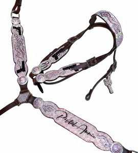 Conjunto de Cabezada y Pechopetral de Cuero Premium 2026 con Conchos de Cristal Plateado y Grabado de Cocodrilo, para Equitación Western, Talla Personalizada - Product Image 4