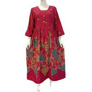 Robe midi décontractée pour femmes, bleu rayé, imprimé floral, manches trois quarts, col carré, coupe ample, coton respirant, tenue de tous les jours - Product Image 5