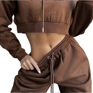 Ensemble de survêtement personnalisé avec logo pour femmes, ensemble de jogging, haut court, ensemble d'entraînement, pantalon en molleton, ensemble 2 pièces - Product Image 6