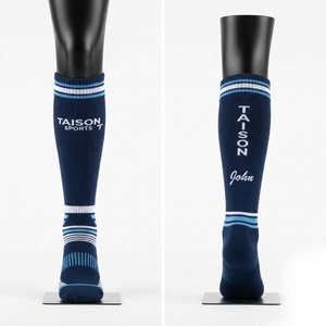 Premium 220 GSM Cotton Polyester Netball <b>Socks</b> Breathable Quick Dry Eco-Friendly Navy Blue Solid Rib Knit Custom Jacquard Logo - Product Image 1
