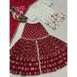 Ensemble de vêtements de fête pour femmes, haut, sharara, palazzo, dupatta - Product Image 4