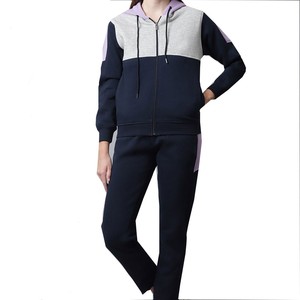 Conjunto Deportivo con Capucha para Mujer, Bloques de Color, Manga Larga, Cierre de Cremallera, Pantalones Casuales, Transpirable, Corte Regular, Poliéster y Algodón - Product Image 1