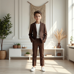 Kids Boys Chocolate Brown 2 Piece Suit <b>Blazer</b> and Pants <b>Set</b> Smart Casual Wedding Party Formal Wear - Product Image 3