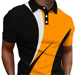 Polo à manches courtes pour homme, à blocs de couleur, motif géométrique, style décontracté, tricoté, noir, gris, blanc - Product Image 5