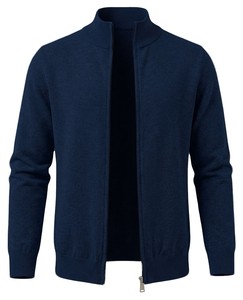 Men's Navy Zipper Cardigan Mandarin Collar Full Sleeve Anti-Pilling Anti-Wrinkle Breathable Solid Knit Sweater Autumn Regular - Product Image 1