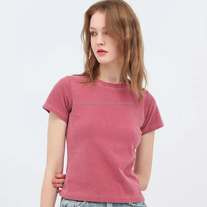 Camiseta delgada de tendencia de alta calidad para mujer, camisetas descoloridas lavadas de verano a la moda de 240gs, hechas de algodón comprimido - Product Image 1