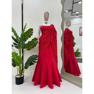 Lehenga Saree Listo para Usar para Fiestas, Silueta Recta con Cintura Natural, Tela de Chifón - Product Image 4