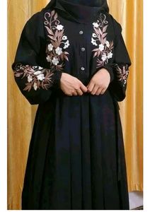Wholesale Elegant Womens Black Open Abaya <b>Dress</b> With Layered Bell Sleeves And Matching Hijab Full Length <b>Modest</b> Wear Polyester - Product Image 3