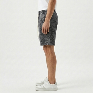 Shorts pour hommes délavés à l'acide en toile polyester/coton, avec logo personnalisé, cordon de serrage, pour l'été, décontractés, couleur unie, séchage rapide, respirants, OEM - Product Image 2