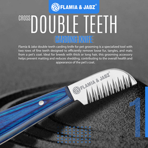 FLAMIA & JABZ หวีกรูมมิ่งสุนัขสแตนเลส ด้ามไม้สีฟ้า มีดตัดขนสัตว์เลี้ยงสำหรับเทอร์เรีย สีฟ้า - Product Image 2