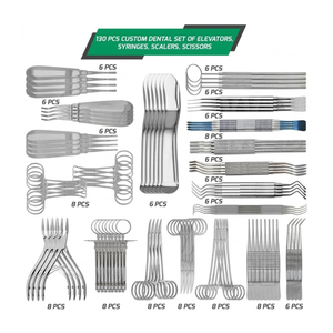 Kit d'instruments dentaires professionnels en acier inoxydable de qualité allemande, 130 pièces : Élévateurs, détartreurs, ciseaux, seringues - Product Image 1