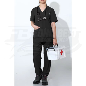 Women Woven <b>Scrub</b> <b>Tops</b> Short Sleeve Pocket Cotton Polyester Hospital Uniforms Needle Detection Gray Custom Design OEM Service - Product Image 2