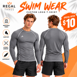 OEM Custom Logo <b>Men's</b> Long Sleeve Compression <b>Shirt</b> Slim Fit Athletic Crew Neck Top Contrast Stitching Base Layer <b>Swim</b> <b>T</b>-<b>Shirts</b> - Product Image 1