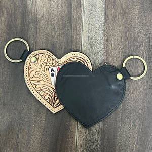<b>Custom</b> Hand Tooled Leather Heart Keychain Card Design Handmade Genuine Cowhide Leather <b>Key</b> Ring Rodeo Gift Accessory for Unisex - Product Image 6