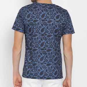 <b>Men's</b> O-Neck Short Sleeve <b>T</b>-<b>Shirt</b> Regular Fit <b>Floral</b> Pattern Blue Knitted Casual - Product Image 5