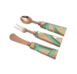 Ensemble de couverts modernes en acier inoxydable avec manches en bois d'olivier naturel pour cuisine et salle à manger - Product Image 1