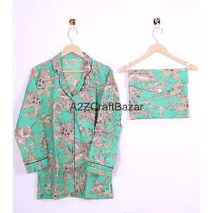 Conjunto de Pijama de Manga Larga para Mujer, 100% Algodón Indio, Estampado Floral, Cintura Elástica, Secado Rápido, Tela Transpirable, Informal para Toda Temporada - Product Image 3