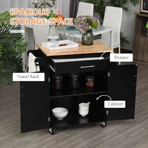 Portable Kitchen Storage Cart Black with Magnetic <b>Door</b> <b>Catch</b> Antique/Modern Design MDF Top and Metal Material on Wheels - Product Image 4
