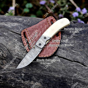 Cuchillo Plegable de Acero de Damasco Forjado a Mano de Alta Calidad con Perilla de Pulgar, Mango de Hueso de Camello, Bloqueo Liner Lock, Táctico EDC para Camping y Caza - Product Image 4