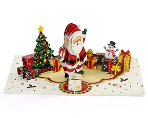 Tarjeta de Felicitación Navideña 3D Pop-Up Personalizada de Santa Claus con Árbol de Navidad y Cajas de Regalo - Product Image 1