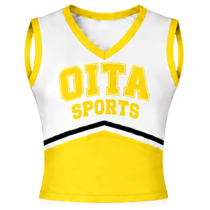 Ensemble d'uniforme de cheerleading jaune vif, haut sans manches à col en V, jupe plissée, tenue de compétition et d'entraînement pour équipes sportives - Product Image 3